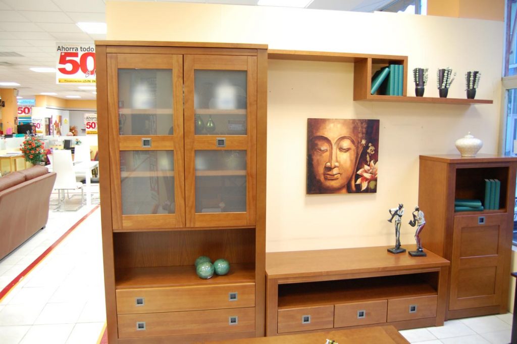 Mueble de salón contemporáneo de madera de pino color avellana