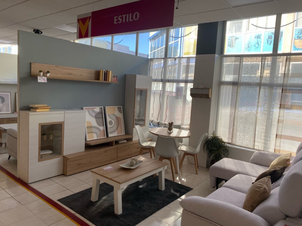 Mueble de salón moderno con decoración blanco y madera estilo nórdico 2